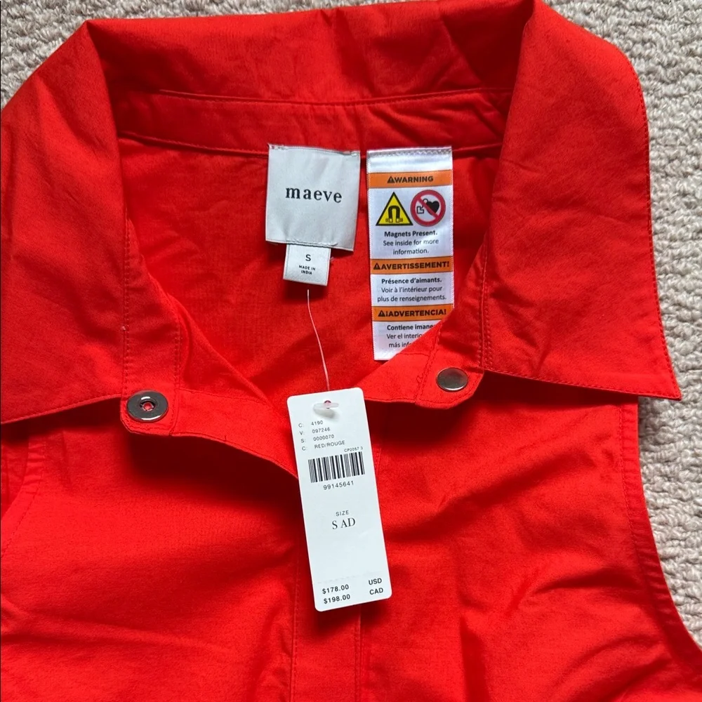 NWT Anthropologie Maeve Adaptive Red Sleeveless Shirt Dress Sz S - Picture 2 of 6